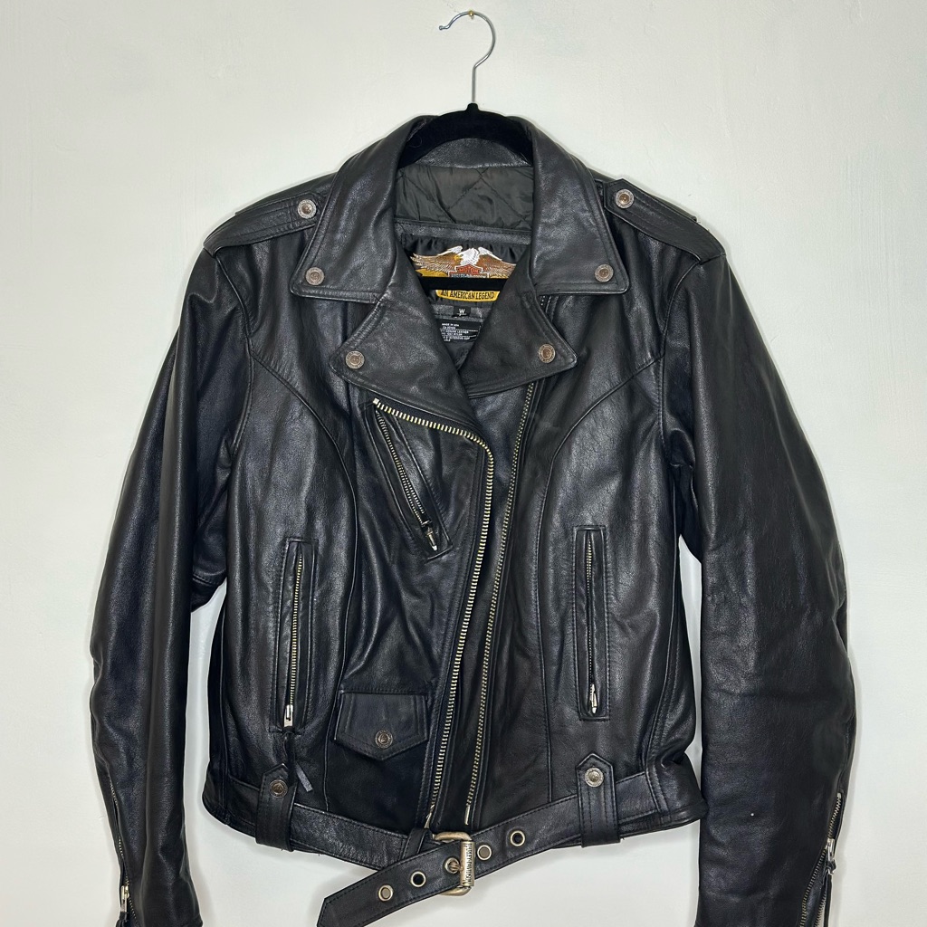 Women’s Harley-Davidson Vintage Black Leather Moto Jacket With Eagle Patch (90’s